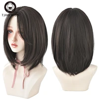 7jhh wigs short bob middle part straight wig for women black shoulder length heat resistant high temperature crochet hair