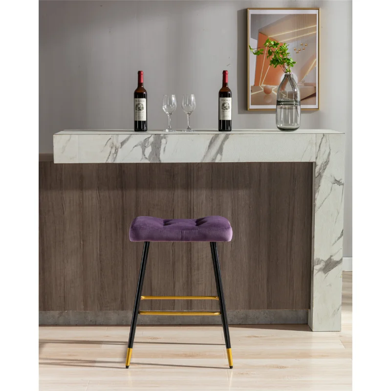 

COOLMORE Vintage Bar Stools Footrest Counter Height Dining Chairs Purple Velvet [US Stock]