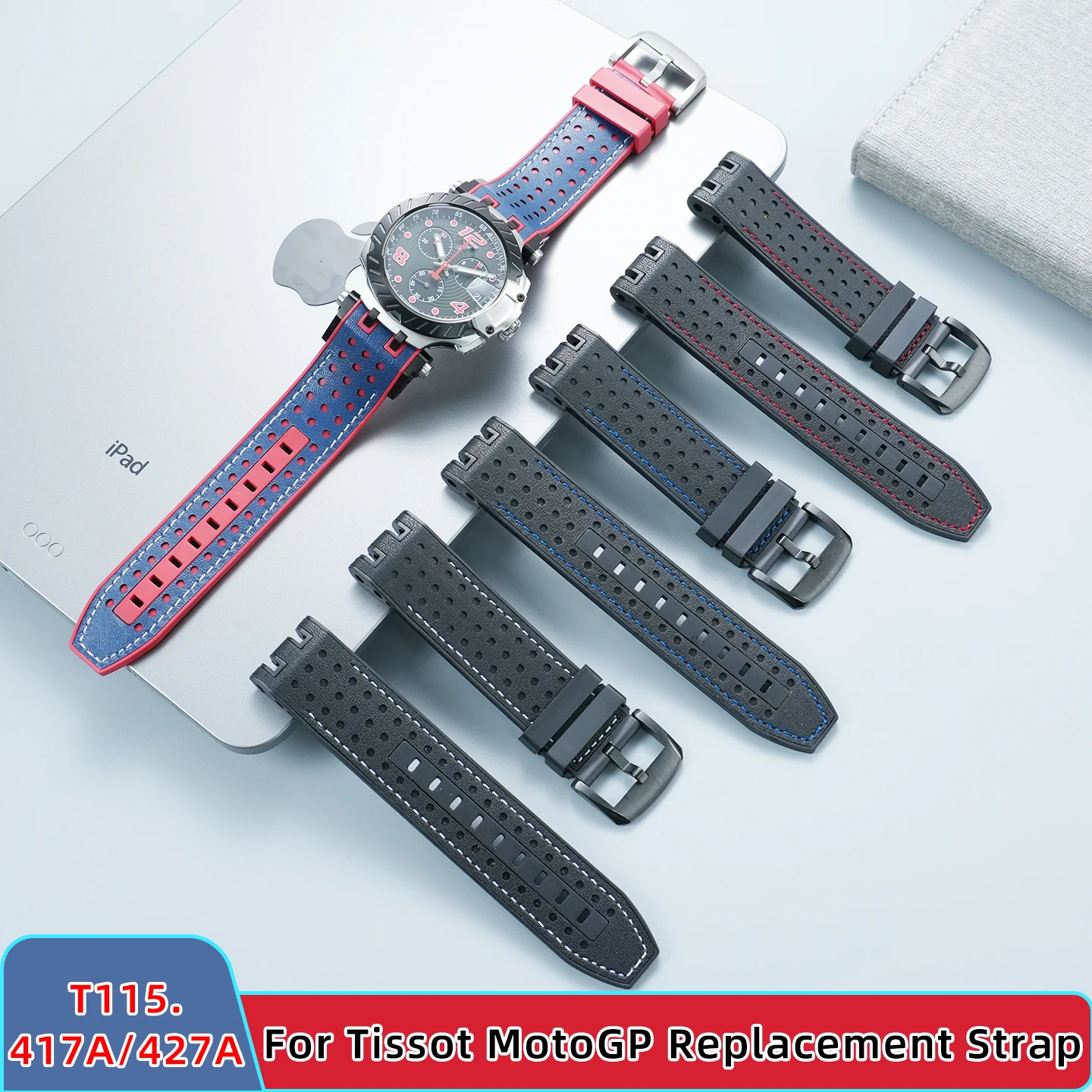 Фото Сменный ремешок T115 для часов Tissot T115.417 427, резиновый ремешок T115.42A, кожаный ремешок для часов, красный, синий. №2