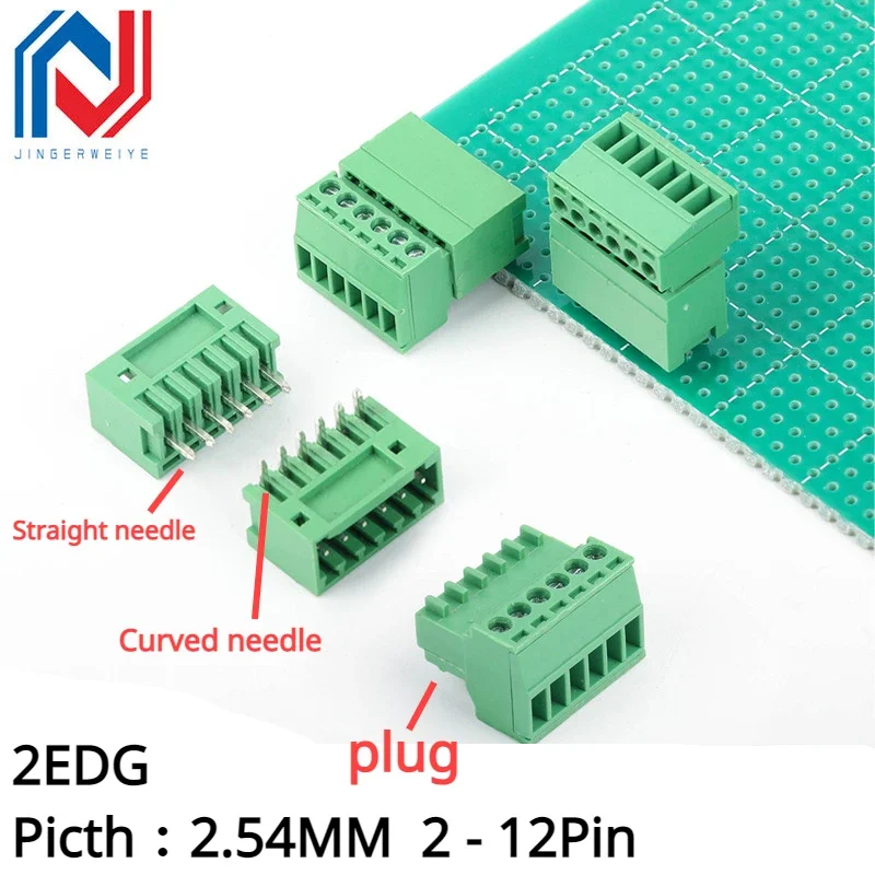 

2sets 15EDG 2.54mm Pitch Screw Wiring Plug-in Terminal Plug Welding Plate Socket 2.54mm Plug + Pin Header Socket 2p3p 4p 5p 12p