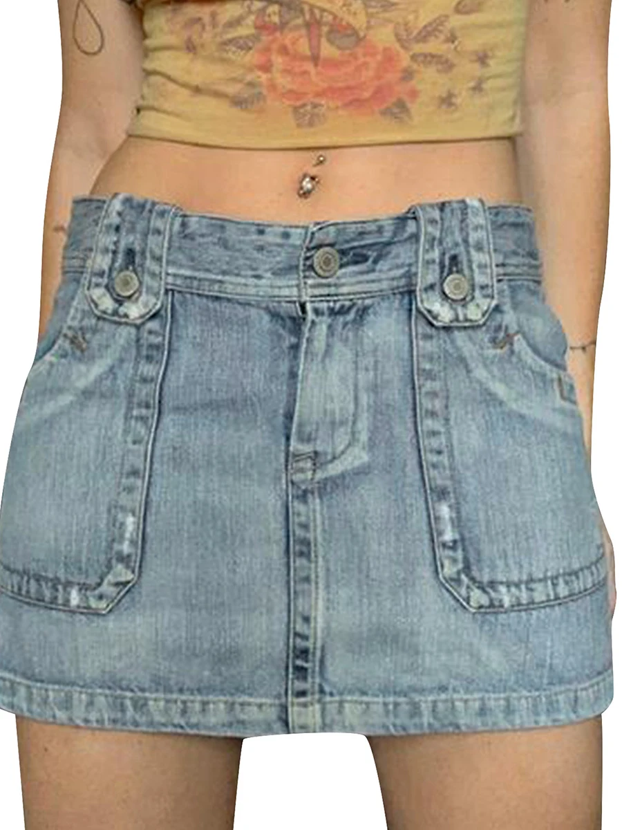

Women Denim Skirt Summer Casual Retro Solid Color A-line Mini Skirt for Beaches Holidays Streetwear