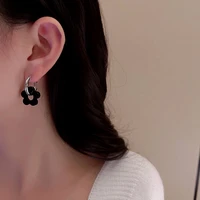 black flower hoop earrings for women new earrings round alloy earrings hip hop jewelry party