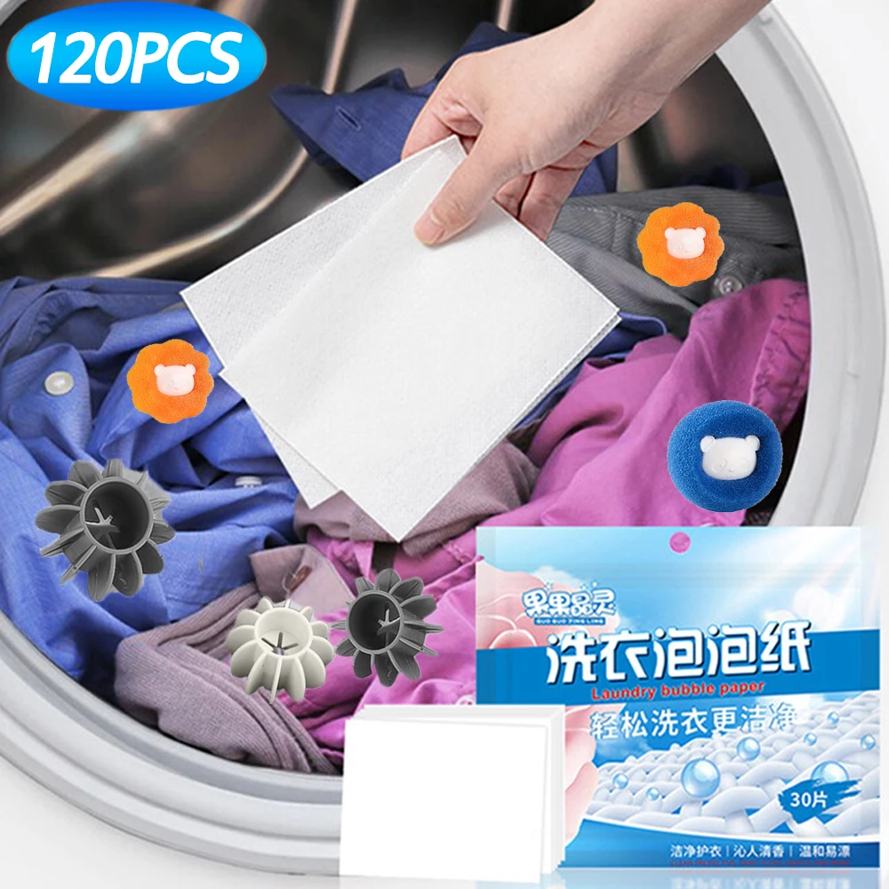 

30/120Pcs Laundry Tablets Laundry Soap Detergent for Washing Machines Easy Dissolve Underwear Clothes Cleaning Bubble Paper