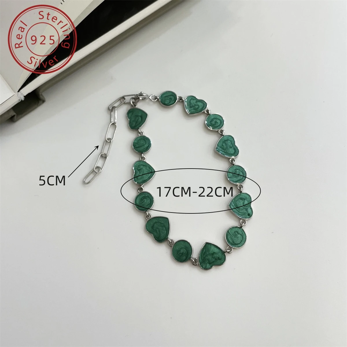 Серебро 925 пробы, осеньзима, новый браслет с зеленым сердцем из эмали, в нишевом стиле, ретро, для пожилых (art.: 3920ca43c260d) - 3920ca43c260d