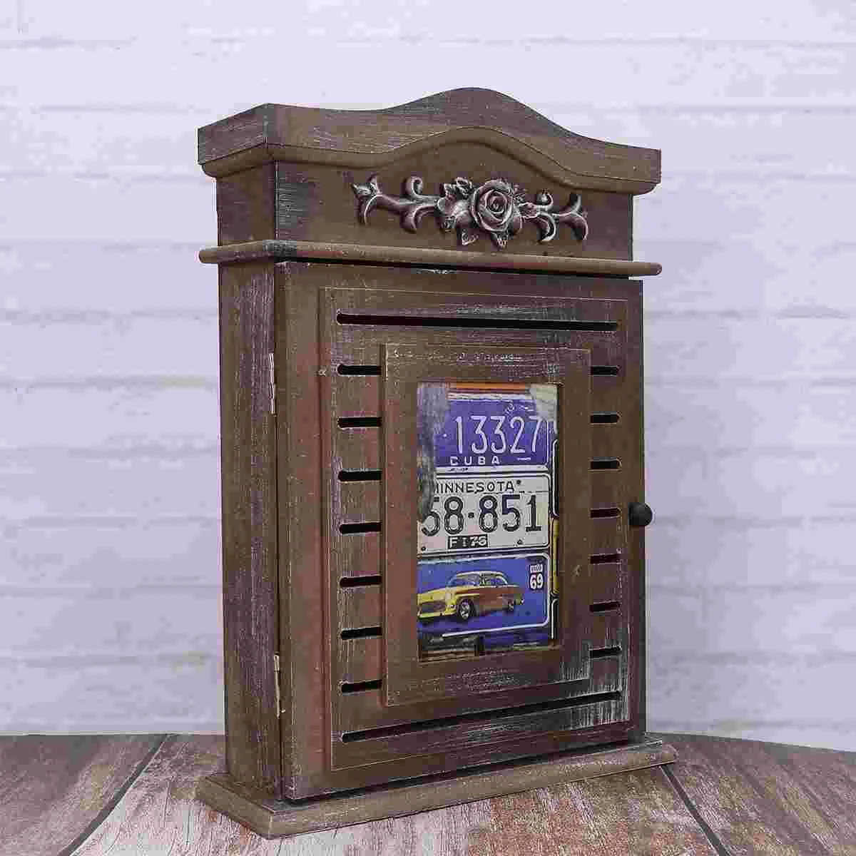 

1 шт., деревянный ящик для ключей, домашний ящик для ключей, чехол для ключей в гостиную с держателем для фото (деревянный цвет)