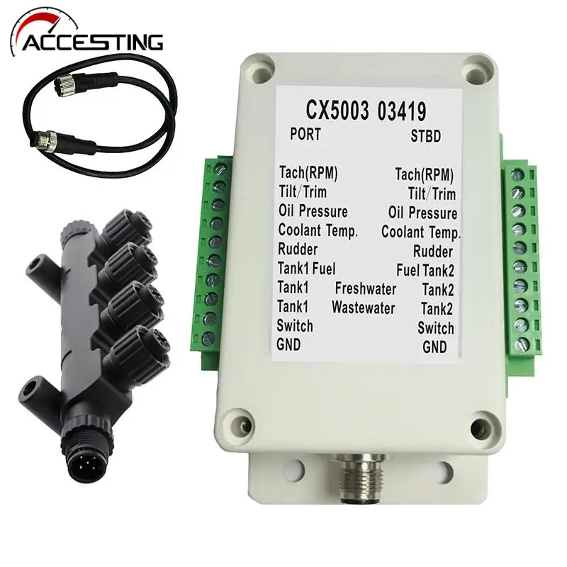 

H Dual Channel NMEA2000 Converter /N2K Converter 0-190 ohm Up to 18 sensors W/Cab CX5003 + 0.5m Cable + Connector Adapter