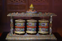 18 tibetan temple collection tibetan silver gilt filigree gem dzi beads three rounds prayer wheel buddha wheel chanting buddhis