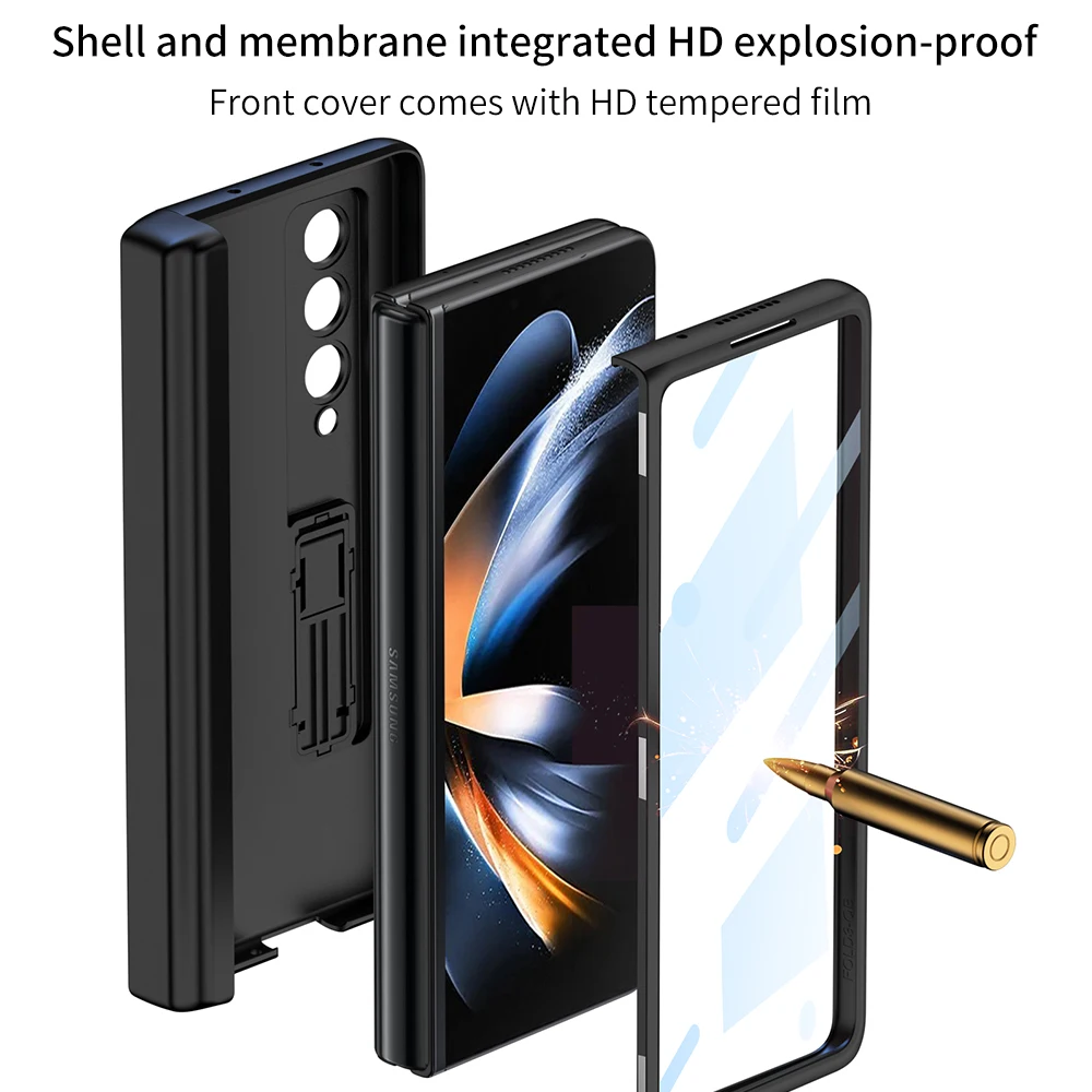 For Samsung Galaxy Z Fold 4 Fold3 Case Ultra-thin Magnetic Hinge Kickstand Shockproof Protection Pen Holder Hard Cover For Fold4