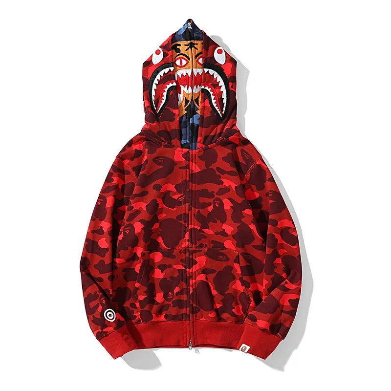 

Factory Wholesale 2022 Hot Selling 100% Cotton Men's Winter Tide Brand BAPE Hoodie New Design Double Hat Men's Full Zip Hoodie