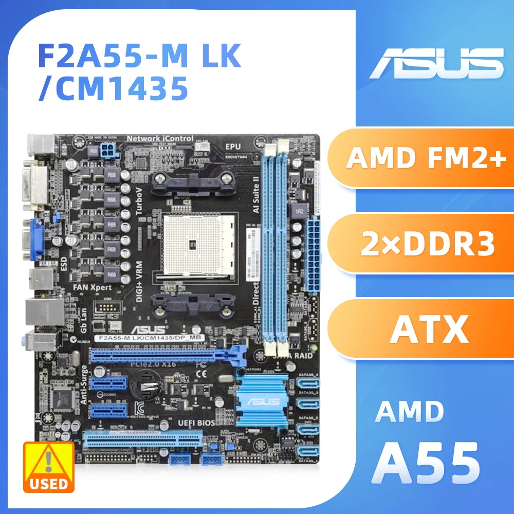 

ASUS F2A55-M LK/CM1435 motherboard adopts AMD A55 FCH chipset, Socket FM2 supports AMD A10/A8/A6/A4/Athlon 2×DDR3 DIMM 32GB