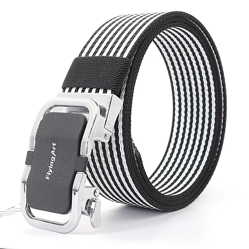 FlyingArt outdoor Tactical men's Nylon thick canvas belt youth Korean casual toothless Quick Release Jeans automatic Buckle Belt