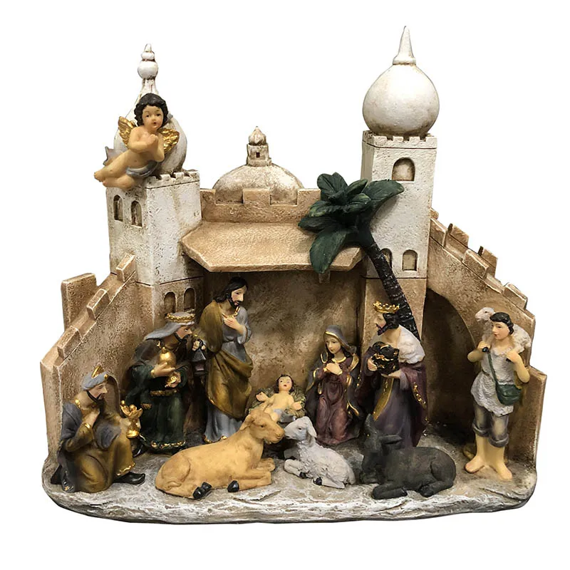 

Resin Crafts Catholic Nativity Birth of Christ Manger Group Ornaments Religious Christmas Church Decoration Home Decor Gift