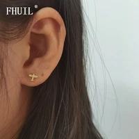 fashion small stud earring 925 silver needle gold color zircon cute earrings piercing for women girl party gift body decoration