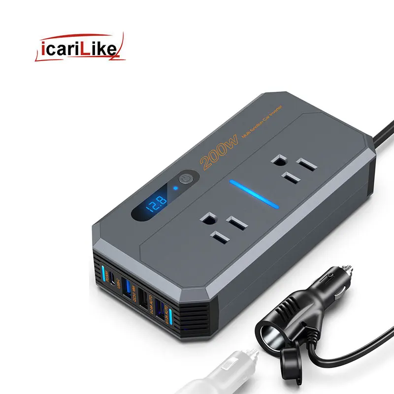 

Car Inverter 12V-110V 200w US BR JP Socket Auto Power Adapter Modified Sine Wave PD30W USB Quick Charger Car Voltage Converter