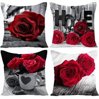 red rose flower print polyester pillowcase sofa cushion cover home improvement