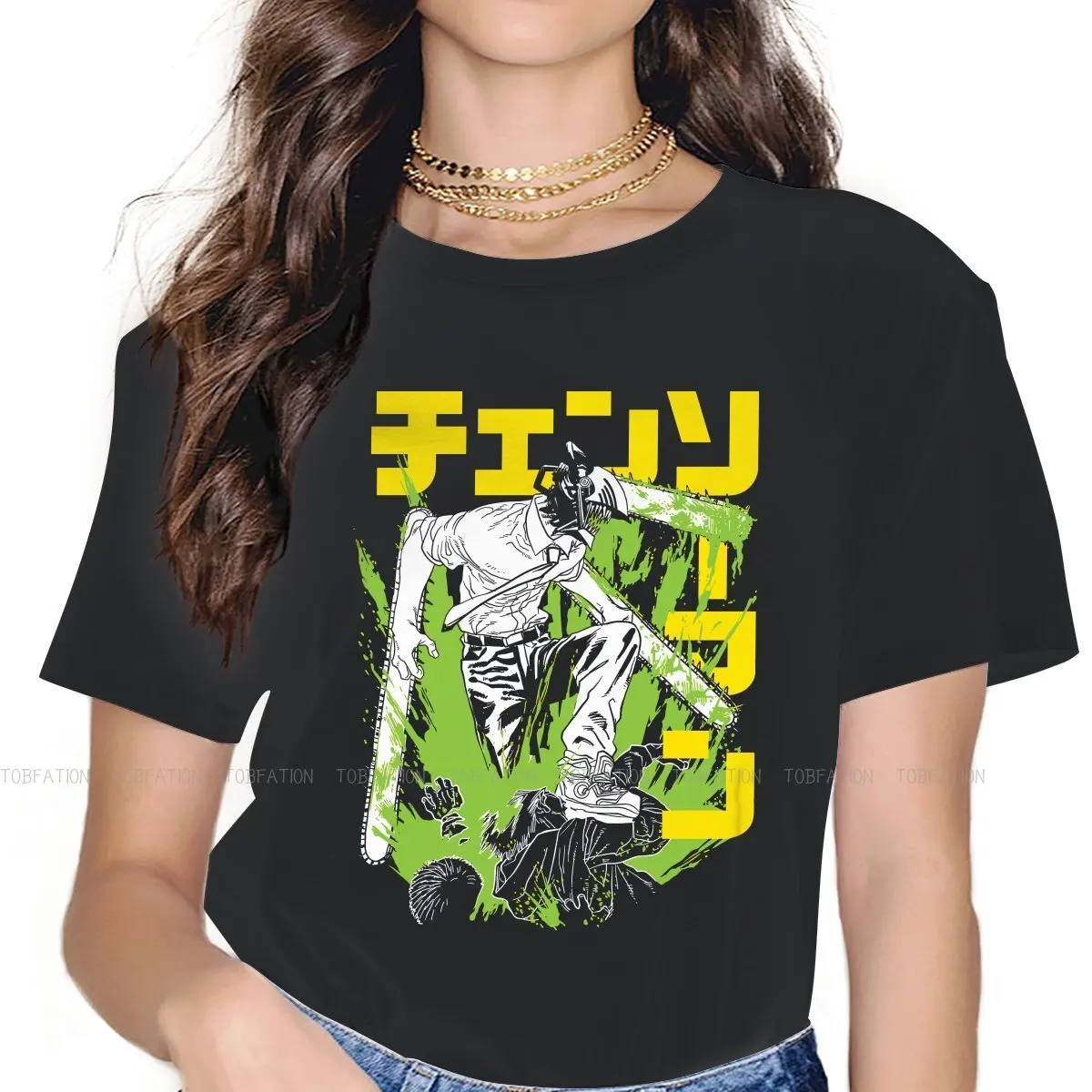 

Chainsaw Man Girls T Shirt Warrior Female Tops Harajuku Kawaii Tees Ladies 4XL Oversized Tshirt
