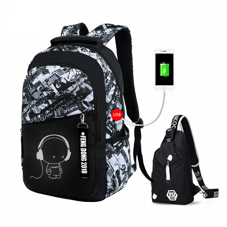 boys school bags waterproof large backpack for teenagers bagpack high school backpack for boy student chest bag set