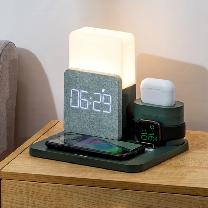 

Digital Alarm Clock With Multifunctional Qi Wireless Charger Clear Digital LED Display With 3 Brightness USB Charging