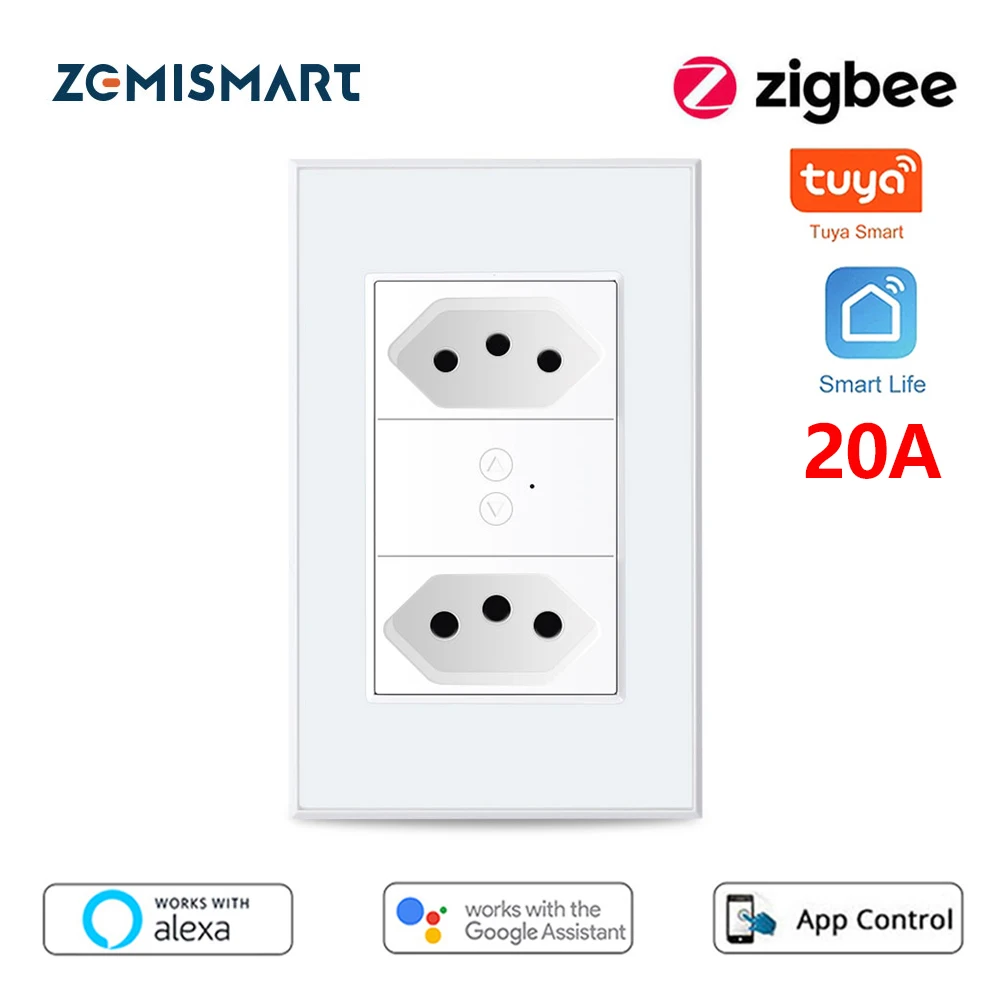 Zemismart Tuya умная розетка Zigbee, Бразильская розетка 20 А 10 А, двойные настенные розетки Alexa Google Home, голосовое управление для кухонных кофемашин