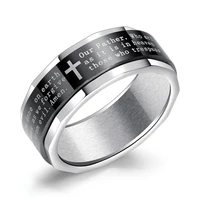 darhsen brand stainless steel black men cross ring solid polished lords prayer in english fashion jewelry us size 7 8 9 10 11