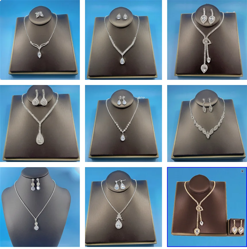 

Ladies Jewelry Set Jewelry Bridal Jewelry Full Rhinestone Temperament Diamond Earrings Necklace Two-piece Luxury Accessories