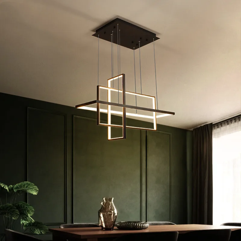 

Nordic Minimalism Aluminium Frame Led Pendant Lights Dining Room Dimmable Chandelier Lighting Painted Rectangle Hanging Lamp