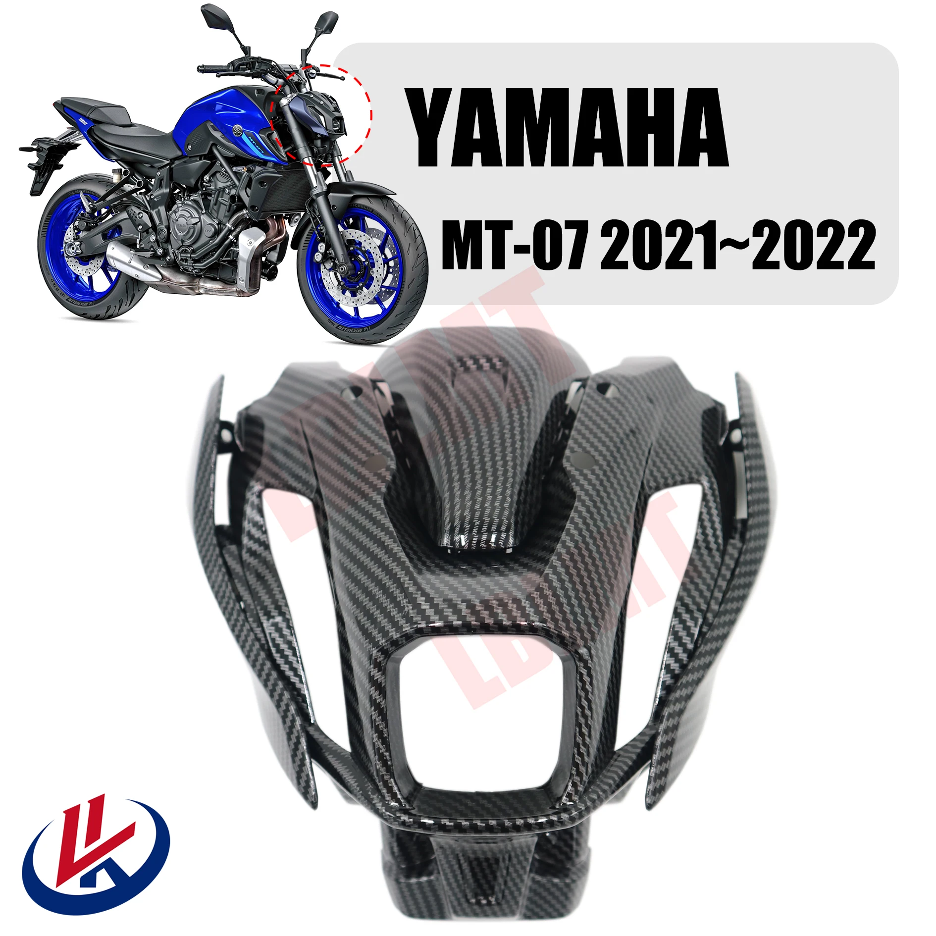 Headlight fairing Carbon Fiber Painted Look Fit For YAMAHA MT-07 2021 2022 2023 Upper nasal mask front steering signal bracket