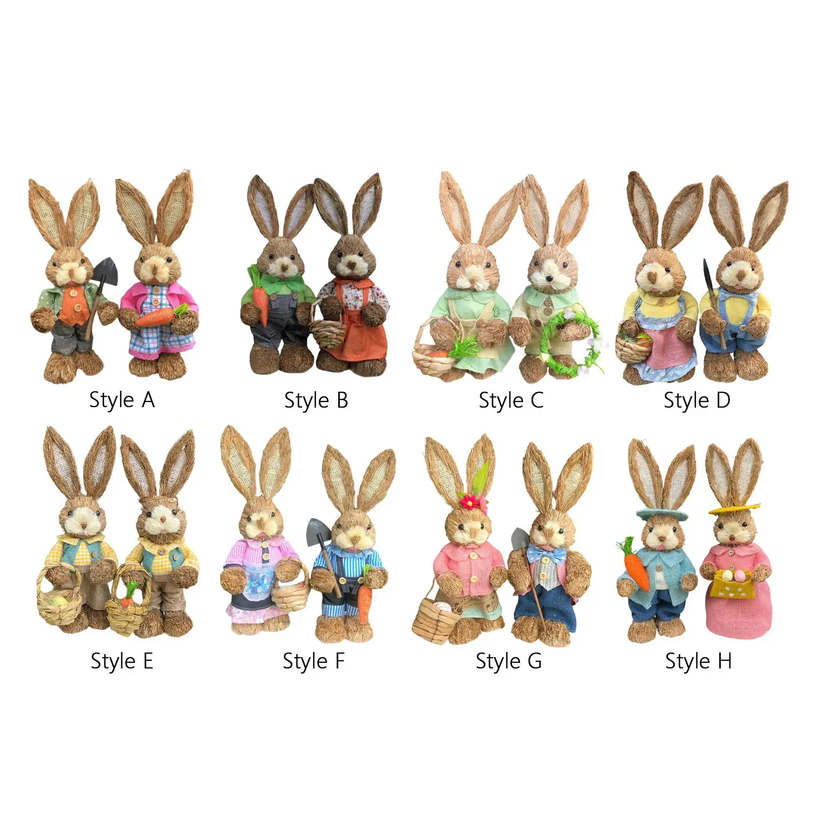 

Cartoon 2Pcs Straw Easter Bunny Handmade 35cm Ornaments for Desktop, Windows,