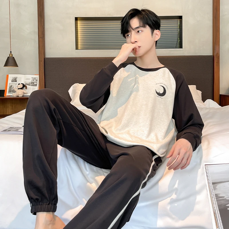 CAIYIER Big Size L-5XL Male Pajamas Set O-Neck Long Sleeve Trousers Casual Soft Sleepwear For Men Cute Bear Winter Loungewear