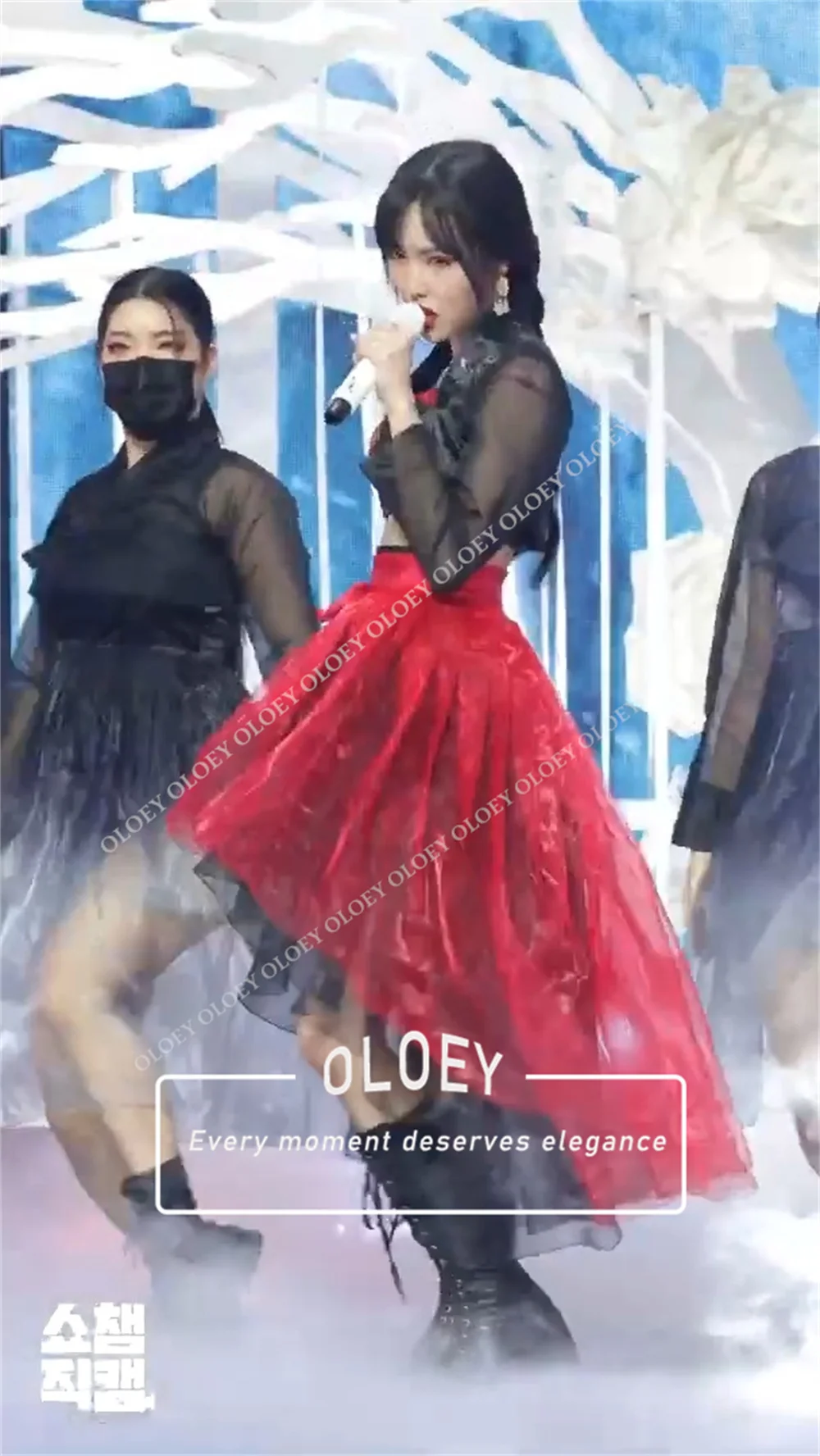 Фото Комплект OLOEY Modern Red Black Concert Hanbok из 3 предметов: корейское платье для фотосессии и выступлений из органзы, индивидуальный пошив (топ, жакет, юбка) №4