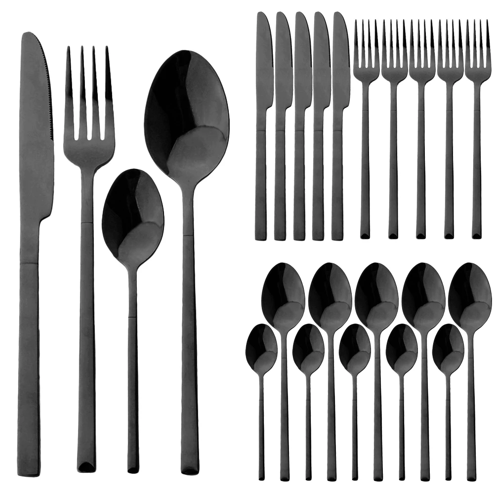 

24Pcs Stainless Steel Tableware Set Spoon Knife Fork Dinnerware Silverware Set Dinner Gold Flatware Western Kitchen Cutlery