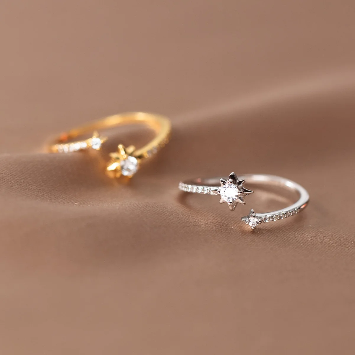 Регулируемые кольца из стерлингового серебра 925 пробы с цирконием и звездами для