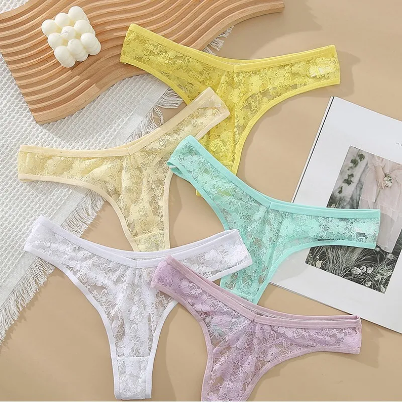

Ladies Lace Waistband Thong Sexy Mesh Breathable Girls No Trace Low Waist Sexy Women's Underpants Women
