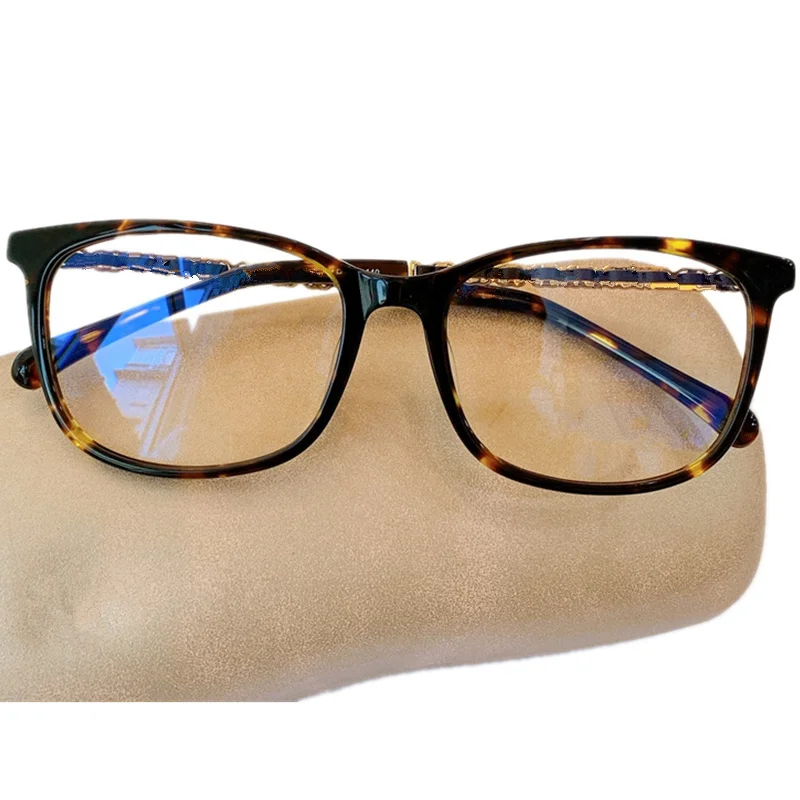 

Desig 409 Women Concise RecPlain Glasses Frame 54-16-140 Italy Imported Plank Chain+Leather Leg for Prescription