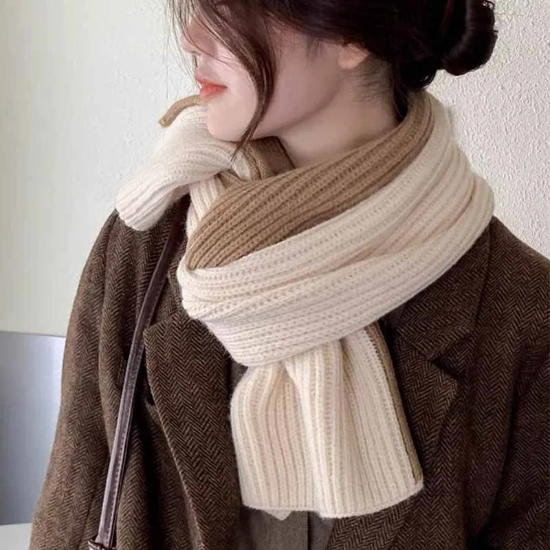 

Korean Style Winter Warm Knitted Scarf for Women Design Solid Color Shawls Soft Woolen Yarn Neckercheif Female Neck Wrap Bufanda
