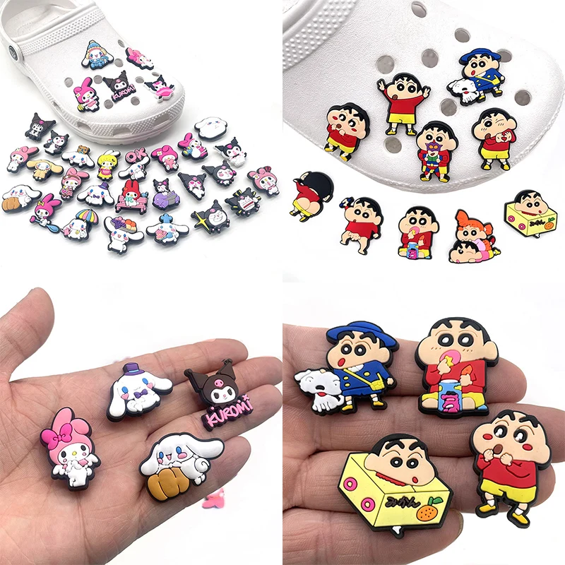 

10pcs Kawaii Sanrioed Accessories Kuromi My Melody Cinnamoroll Sneakers Shoe Buckle Flip Flop Anime Detachable Patch Girls Toys