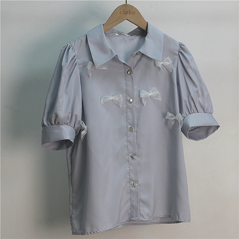 Японский продукт Rojita летняя блузка с бантом и коротким рукавом Однотонная Милая