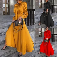 spring and autumn solid color women dress 2022 new fashin long sleeve maxi dresses with bow formal office lady a line rebe hot