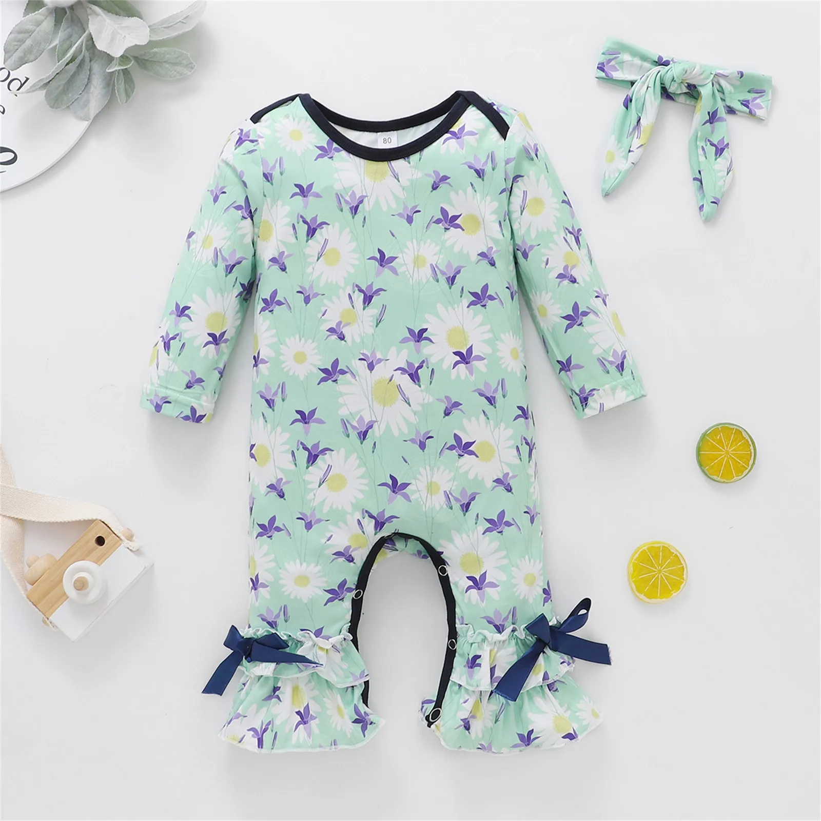 

Toddler Kids Infant Girls Boys Flower Butterfly Prints Romper Jumpsuit Hairband 2pcs Set Outfits 18 Month Summer Clothes