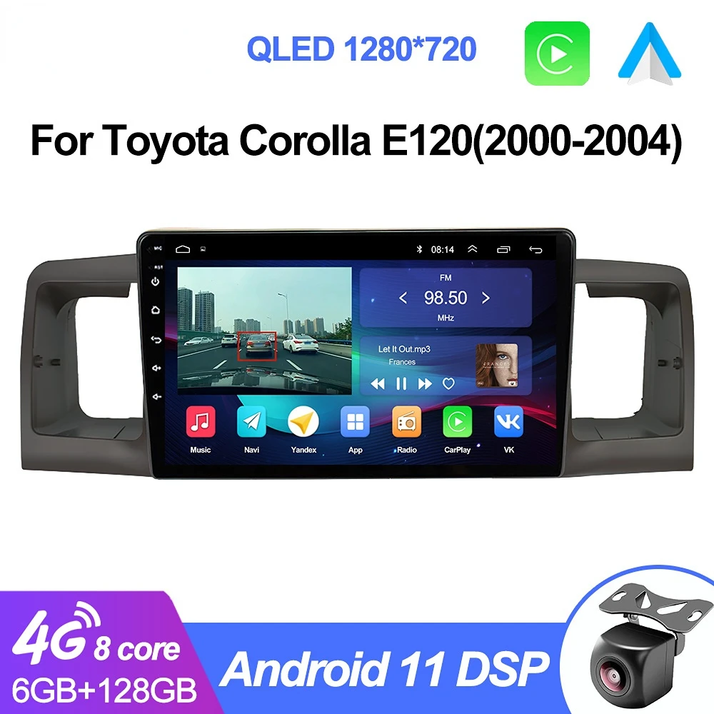 

Автомагнитола 2 Din на Android 11, мультимедийный плеер с GPS-навигацией для Toyota Corolla E130 E120 2000-2004 Carplay, 2din стерео