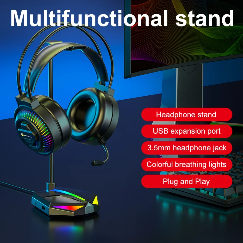 Подставка для наушников с RGB-подсветкой 2 USB-порта |