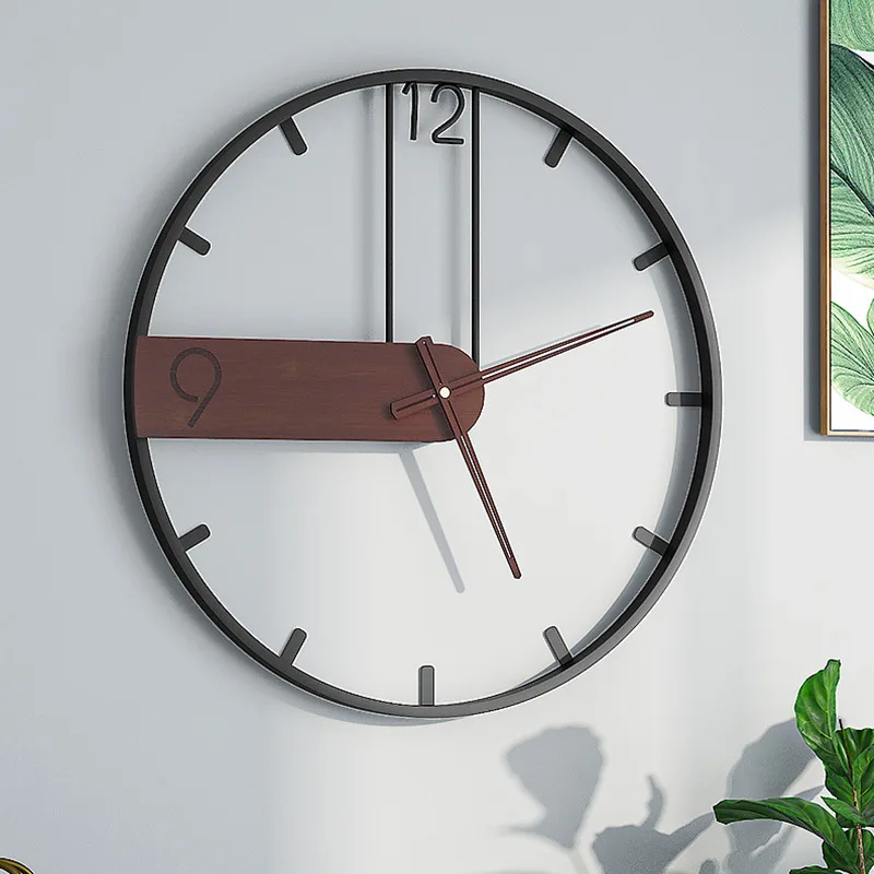 

Iron Wall Clock Big Size 3D Nordic Metal Round Large Wall Watch Walnut Pionter Modern Clocks Decoration for Home Living Room