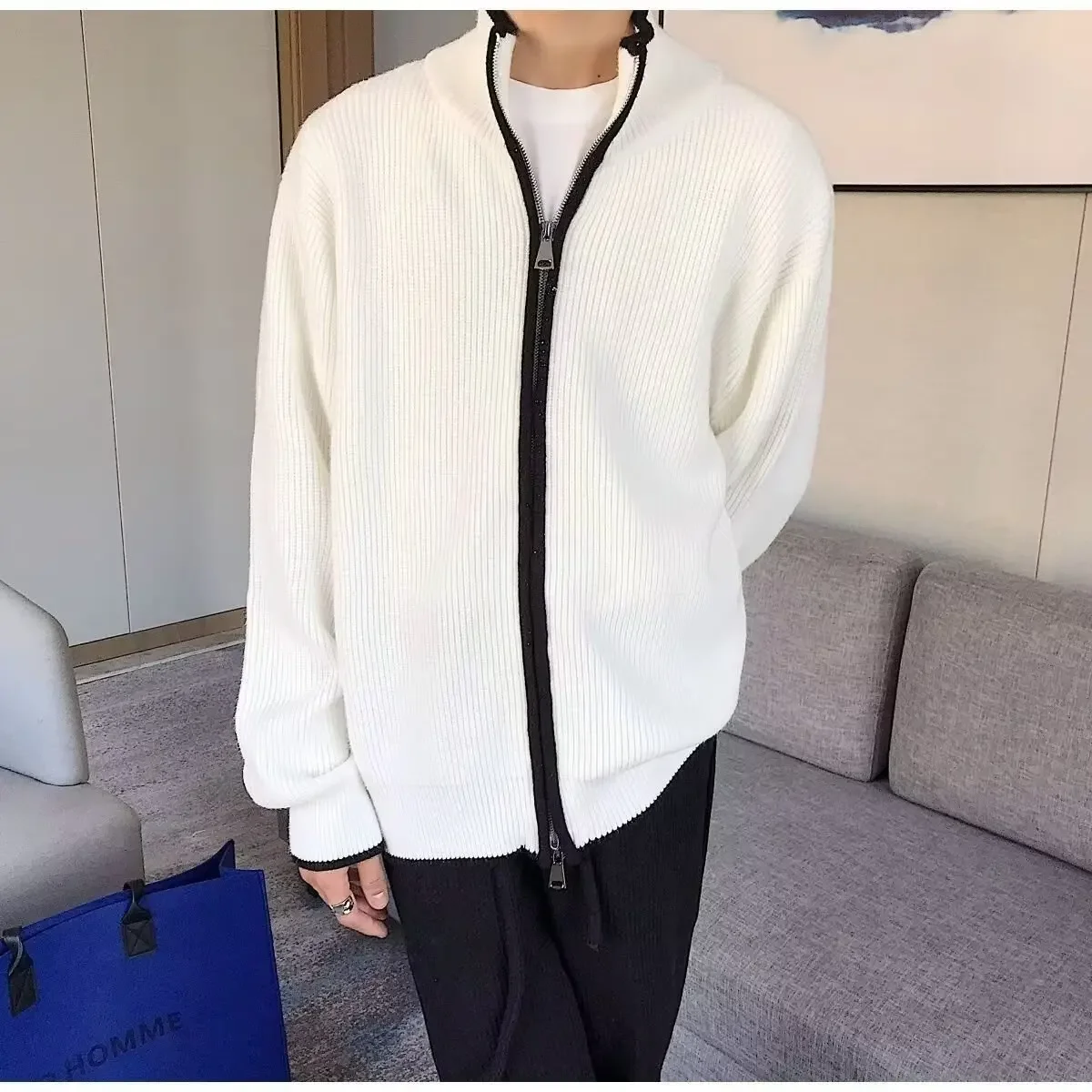 Модный мужской свитер новинка осень-зима 2024 Вязаный топ с лацканами свободная