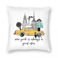 new york girl pillowcase polyester linen velvet creative zip decor sofa seater cushion cover 18x18 inch