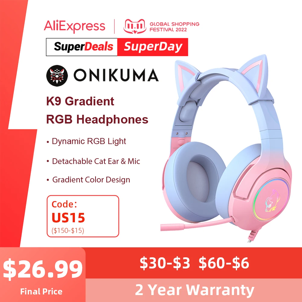 

ONIKUMA K9 Gaming Headphones Bicolor with RGB LED Light Retractable Microphone Gamer Headset Computer Earphones for PC Gaming