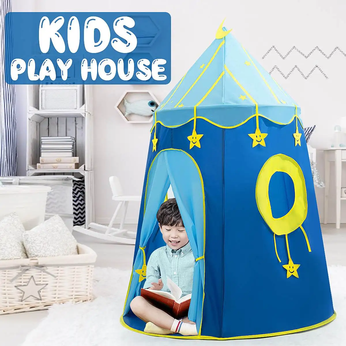 

Kid Tent House Portable Princess Castle 1.5m Present Hang Flag Children Teepee Tent Play Tent Birthday Christmas Gift