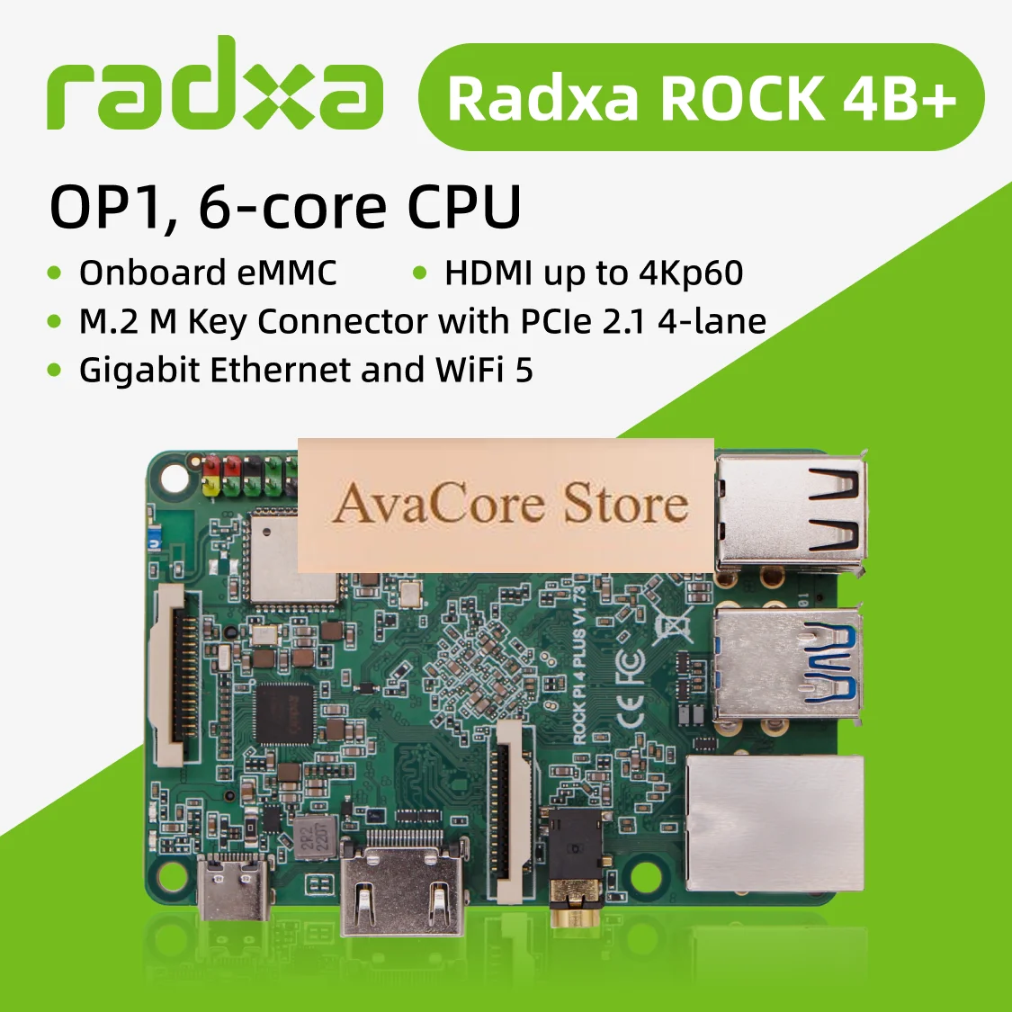 Фото AvaCoreRadxa ROCK 4B Plus OP1 RK3399 6-ядерный одноплатный компьютер 4K с PCIe 2.1, двойным Wi-Fi и 5-гигабитным Ethernet в металлическом корпусе №2
