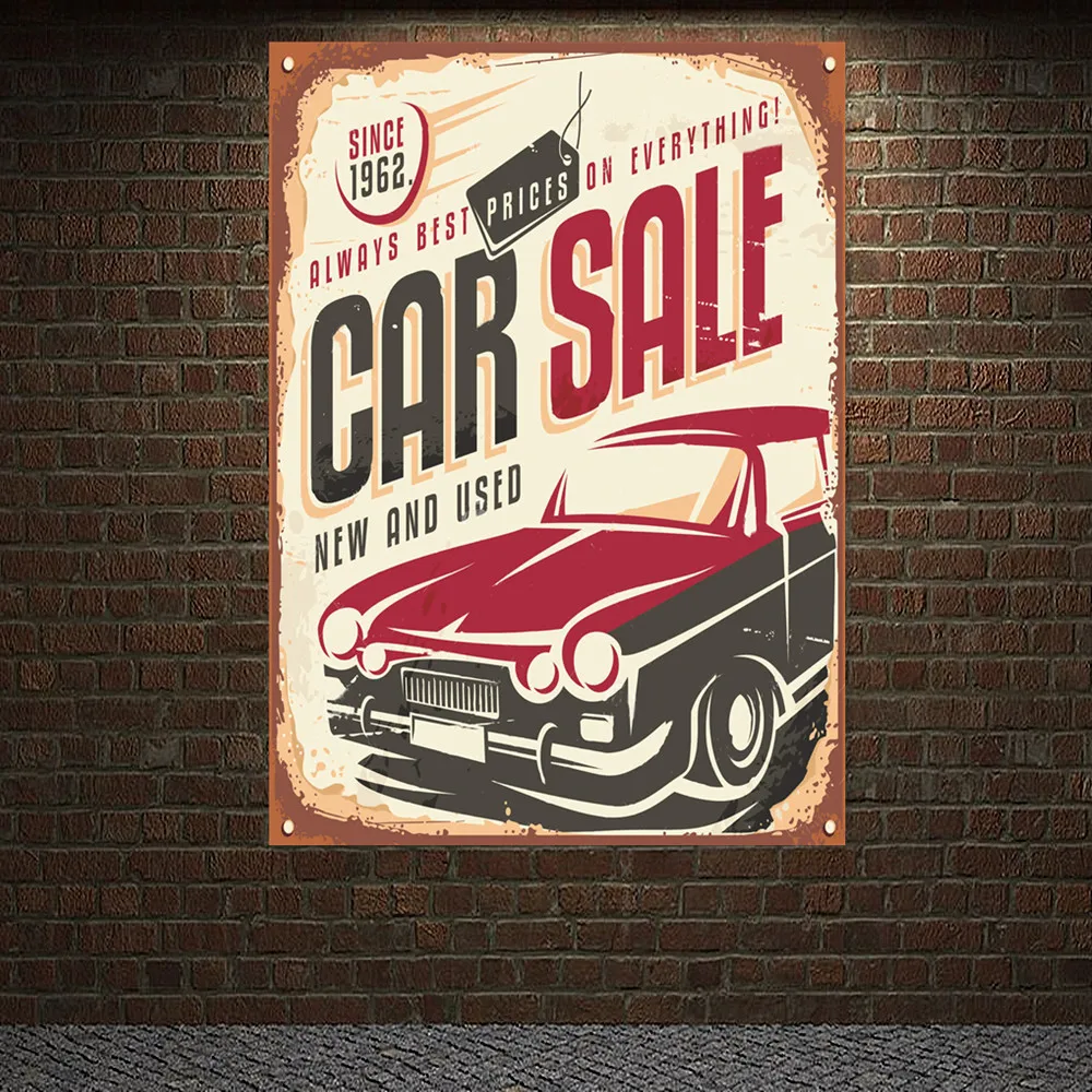 

Vintage CAR SALE SERVICE Poster Tapestry Auto Repair Shop Banner Wall Painting Garage Auto Sales Center Gas Station Decor Flag