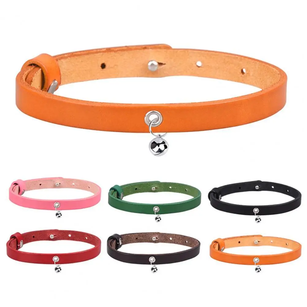

Ошейник для котенка практичный удобный в носке глянцевый ошейник для собак кошек из воловьей кожи с колокольчиком для кошек ошейник для соб...