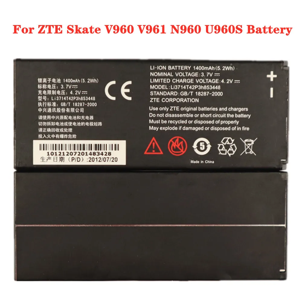 

High Quality Li3714t42p3h853448 Battery For ZTE Skate V960 N960 U960s V961 Mobile Phone Battery 1400mAh Replacement Batteries